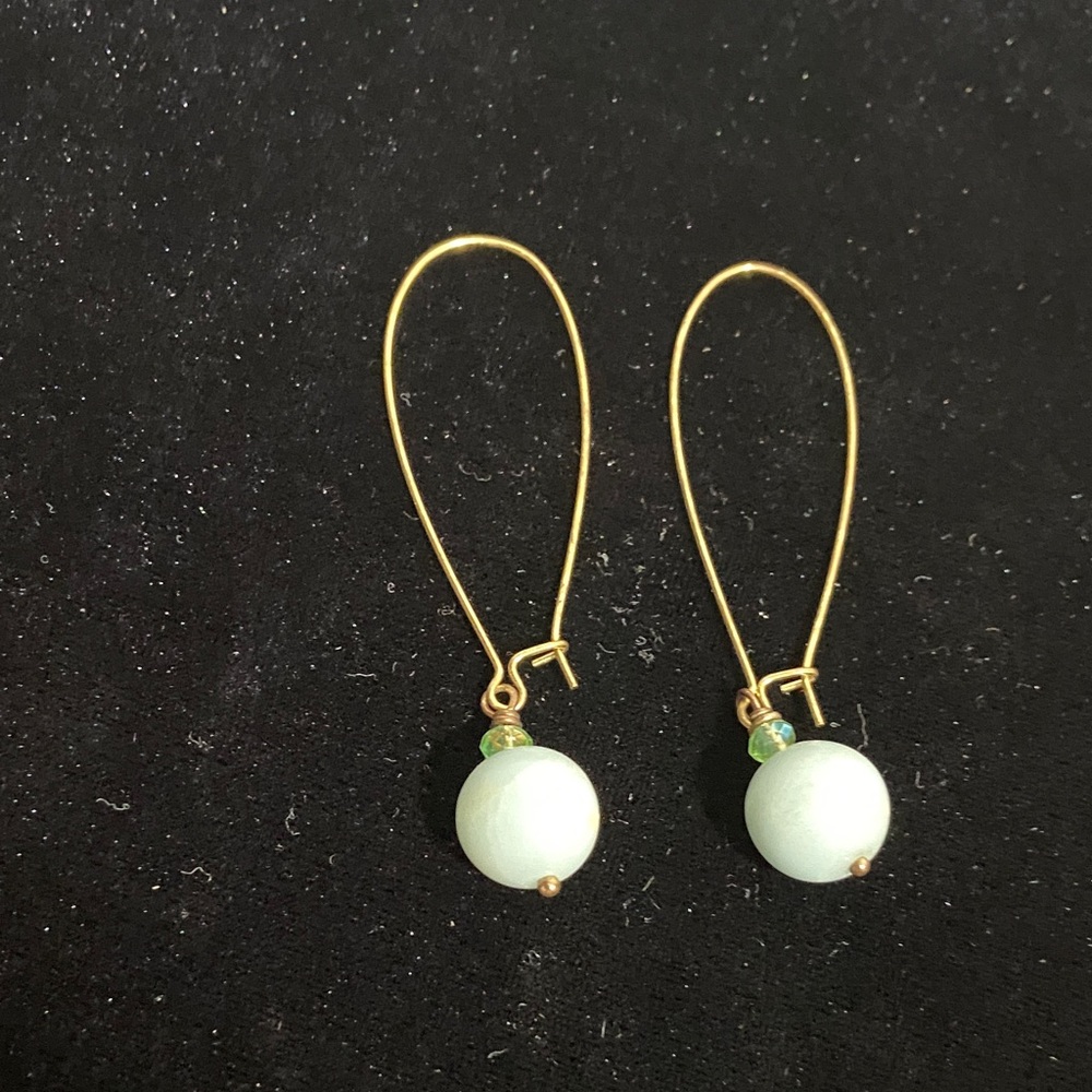 Minimalist Gold Wire Earrings with Opalescent Glass Beads